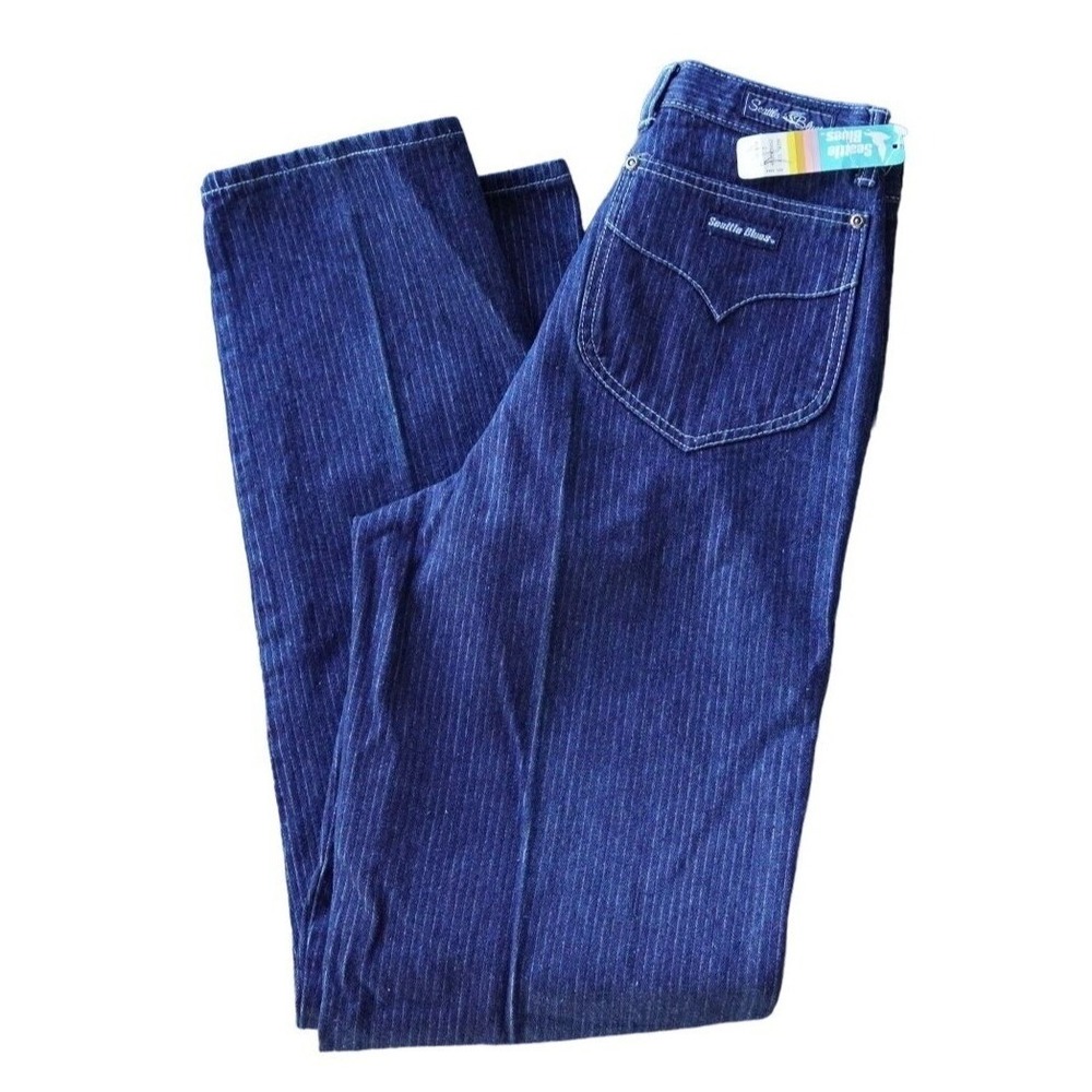 Seattle Blues Jeans Women 11‎ Indigo Blue Pinstripe Vintage Deadstock High Rise